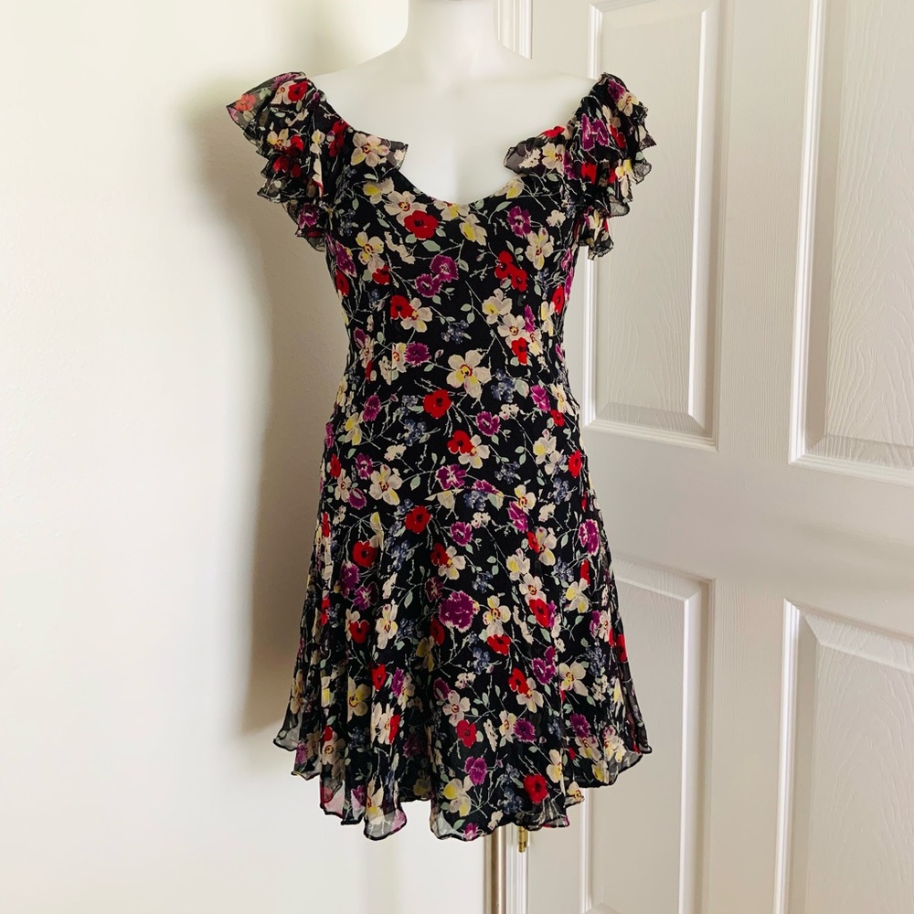 Rebecca Taylor Floral Silk Ruffle Midi Dress Size 2